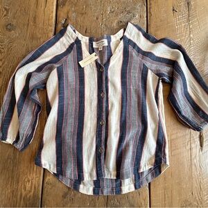 CLOTH & STONE Woven Striped Cotton Top with Buttons